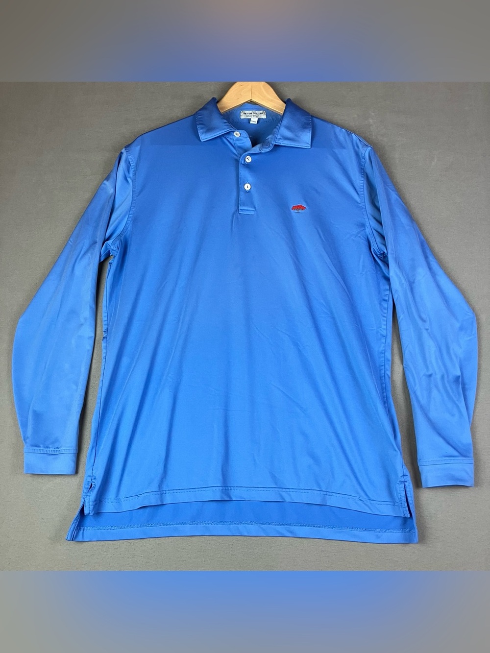Peter Millar Summer Comfort Men's Size M Long Sleeve Polo Shirt Blue CC Logo. In